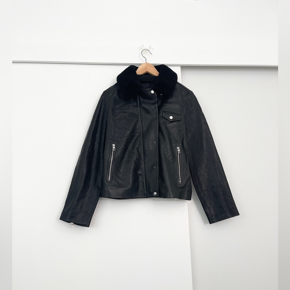 NWT Madewell Lamb Leather & Shearling Moto Jacket Size Large